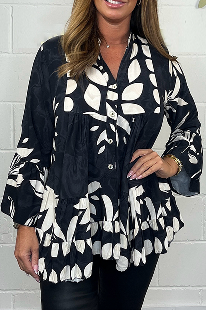 Elena | Elegant Blouse with Flared Sleeves and V-Neck